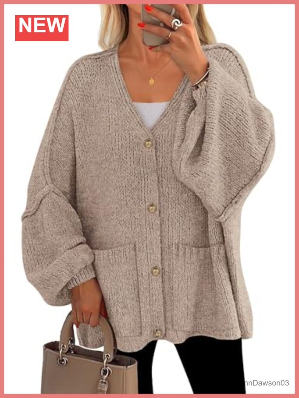 Oversized Chunky Cardigan V-Neck Drop Shoulder Button Down